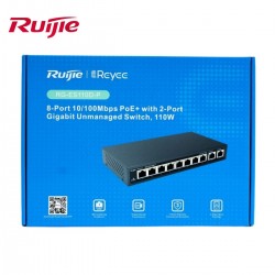 Switch PoE 8 Port Ruijie RG-ES110D-P tổng công suất 110W, 2 cổng uplink, tốc độ chuyển mạch 5.6Gbps