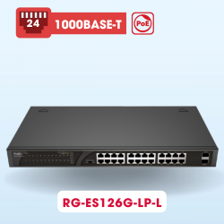 Switch PoE 24 Port  Ruijie RG-ES126G-LP-L 2 cổng 1000M SFP &amp; 24 cổng PoE/PoE+ 10/100/1000BASE-T, 180W, tốc độ 52Gbps