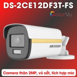 Camera thân 2MP 1080P Hikvision DS-2CE12DF3T-FS tích hợp mic thu âm, 130dB, đèn ánh sáng trắng 40m