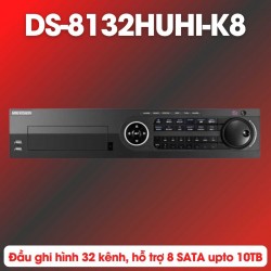 Đầu ghi camera IP 5MP Hikvision DS-8132HUHI-K8 32 kênh, hỗ trợ 8 SATA upto 10TB, 2 cổng mạng 10M/100M/1000M