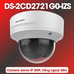 Camera Dome hồng ngoại Hikvision DS-2CD2721G0-IZS 2MP 1080P, chống ngược sáng WDR 120dB, hồng ngoại 30m