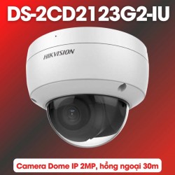 Camera Dome IP hồng ngoại 30m Hikvision DS-2CD2123G2-IU 2MP 1080P, tích hợp mic, WDR 120dB, chống báo động giả