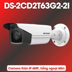Camera thân IP ngoài trời Hikvision DS-2CD2T63G2-2I 6MP hồng ngoại 60m, WDR 120dB, phân biệt người và xe