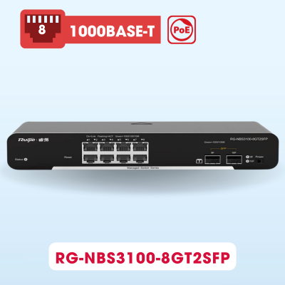 Switch mạng PoE 8 Cổng 10/100/1000BASE-T Ruijie RG-NBS3100-8GT2SFP-P công suất 125W, tốc độ 192Gbps 
