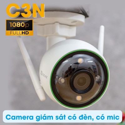camera giám sát wifi EZVIZ C3N 2MP, đèn flash báo động, Micro thu âm chống nhiễu