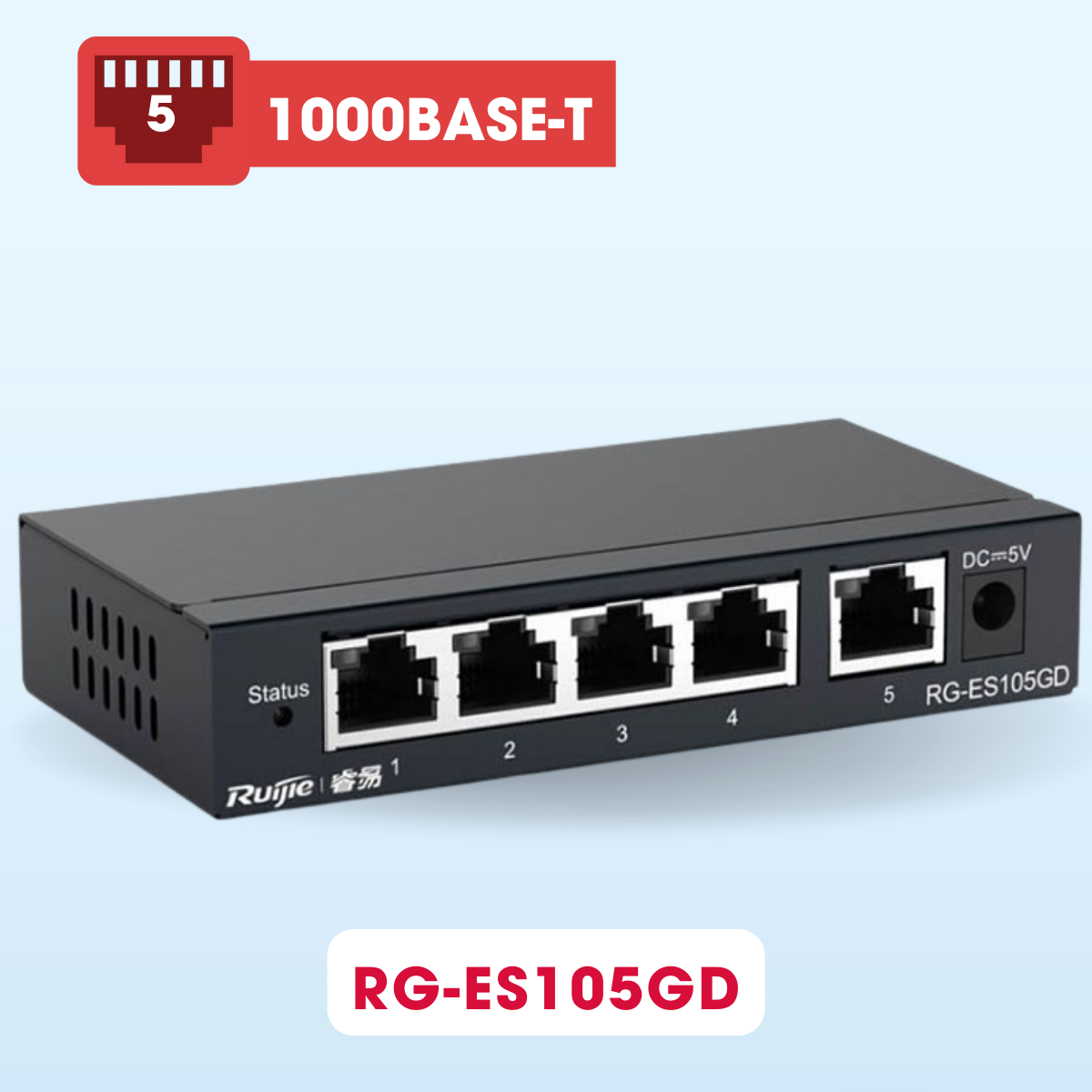 Cổng chia  mạng 5 cổng 10/100/1000 BASE-T Switch Ruijie RG-ES105GD tốc độ  chuyển mạch 10Gbps