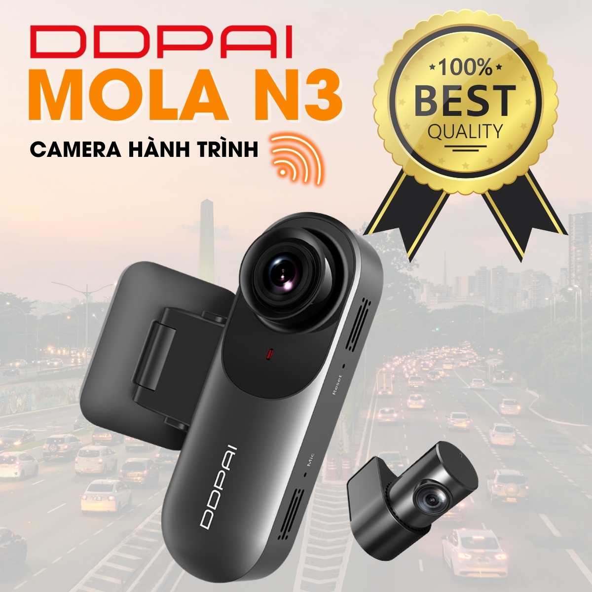 Camera giám sát hành trình ô tô DDPai Mola N3 1600P, góc nhìn rộng 140 độ, kết nối wifi thông minh